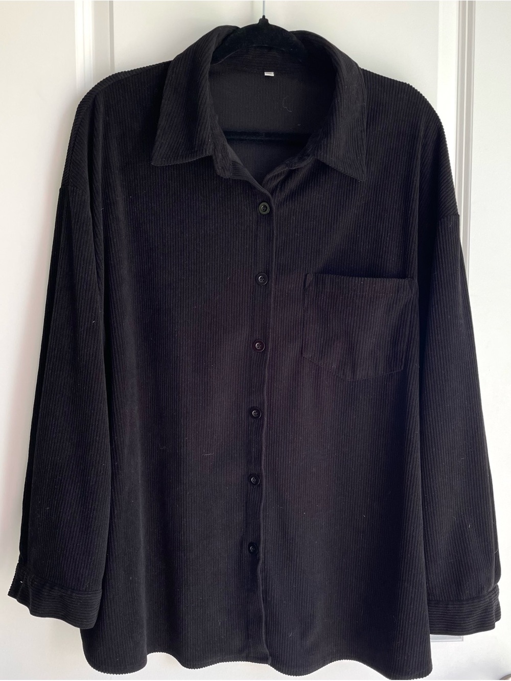 Oversized Black Corduroy Button-Up Shirt